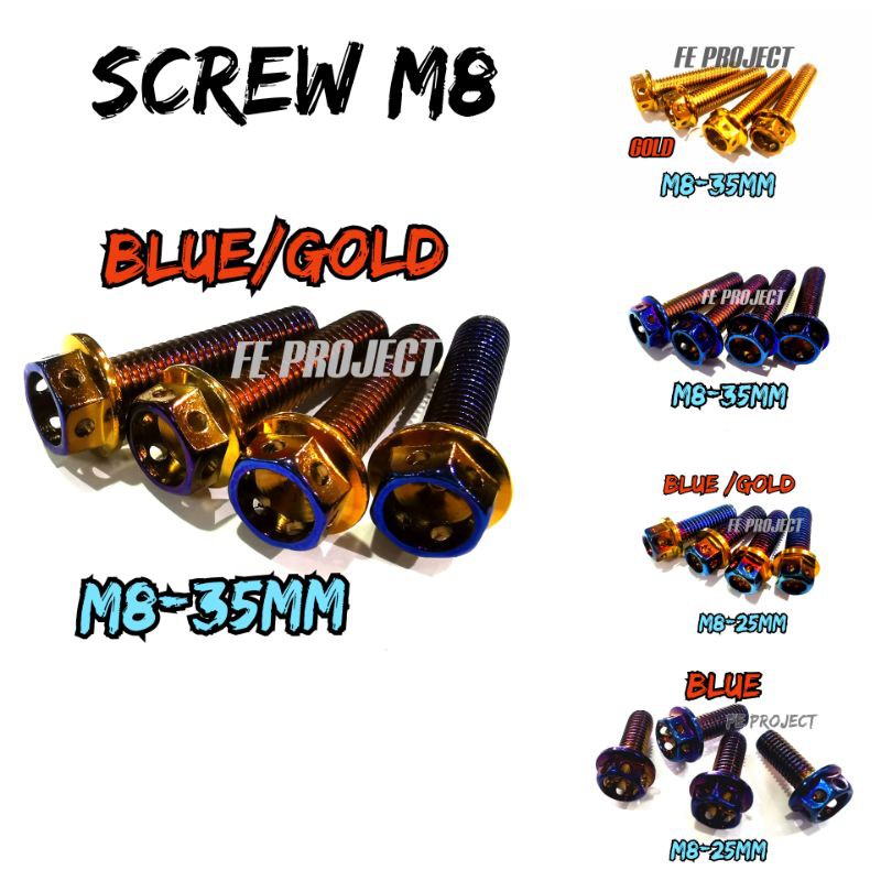SKRU SCREW M8 Titanium Blue /Gold