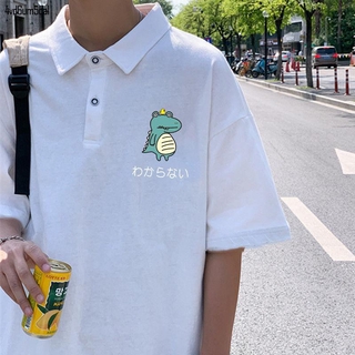 เสื้อยืดแขนสั้นใหม่สำหรับฤดูร้อนผู้ชายปกเสื้อสีแดง