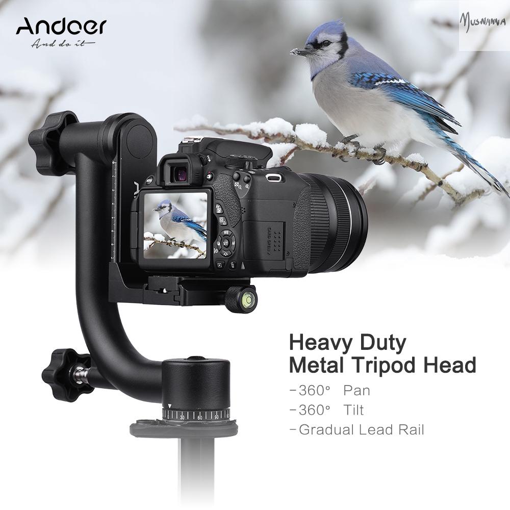 Andoer Heavy Duty Metal Panoramic Gimbal Tripod Head with Arca-Swiss Standard Quick Release Plate Aluminum Alloy, Support 30Lbs/13.6kg for DSLR Camera Camcorder Bird Watching