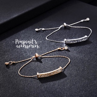 📬 พร้อมส่ง : สร้อยข้อมือเซ็ทคริสตัลบาร์สีเงินและสีทอง | Crystal Pave Sliver &amp; Gold Bracelet Set.