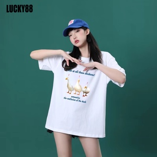 เสื้อยืดแขนสั้นสไตล์เกาหลีนักเรียนหญิงเสื้อย้อนยุคทุกตัว oversized 2274# Lucky88