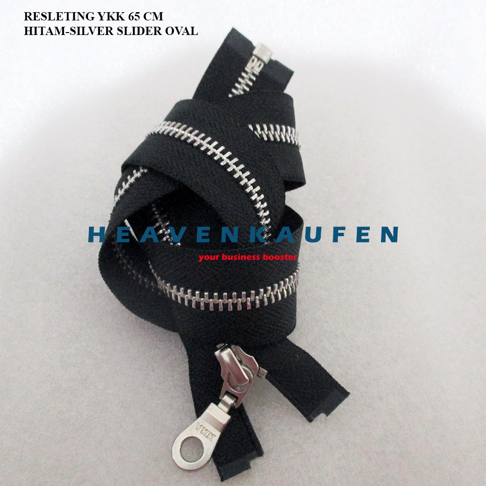 Hitam Ykk เสื้อแจ็คเก็ตซิป 65 ซม. หรือ 26 นิ้วสีดํา - ชุดฟันเหล็กประเภทสีเงิน Open-End Open-Off Oval Slider