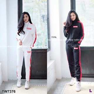 (7376) Set 2 ชิ้น เสื้อแจ็คเก็ต แขนยาวแต่งแถบข้าง + กางเกงขายาว