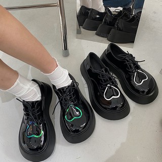 รองเท้าผู้หญิง ใหม่ 2021 หัวกลม Mary Jane แพลตฟอร์ม lace-up รองเท้าหนังขนาดเล็ก retro loafers