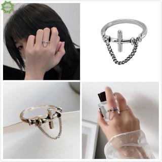 Cod Qipin Korean INS Hip-hop Cross Chain Tassel Ring Retro Old Buckle Women Men Jewelry