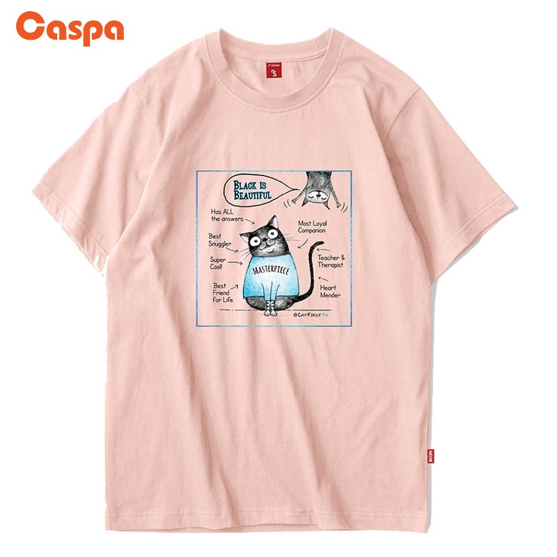 Caspa เสื้อยืดสกรีน ลายเเมวเหมียว เสื้อคอกลมแขนสั้นผ้าฝ้าย แฟชั่น วัยรุ่น - M470T
