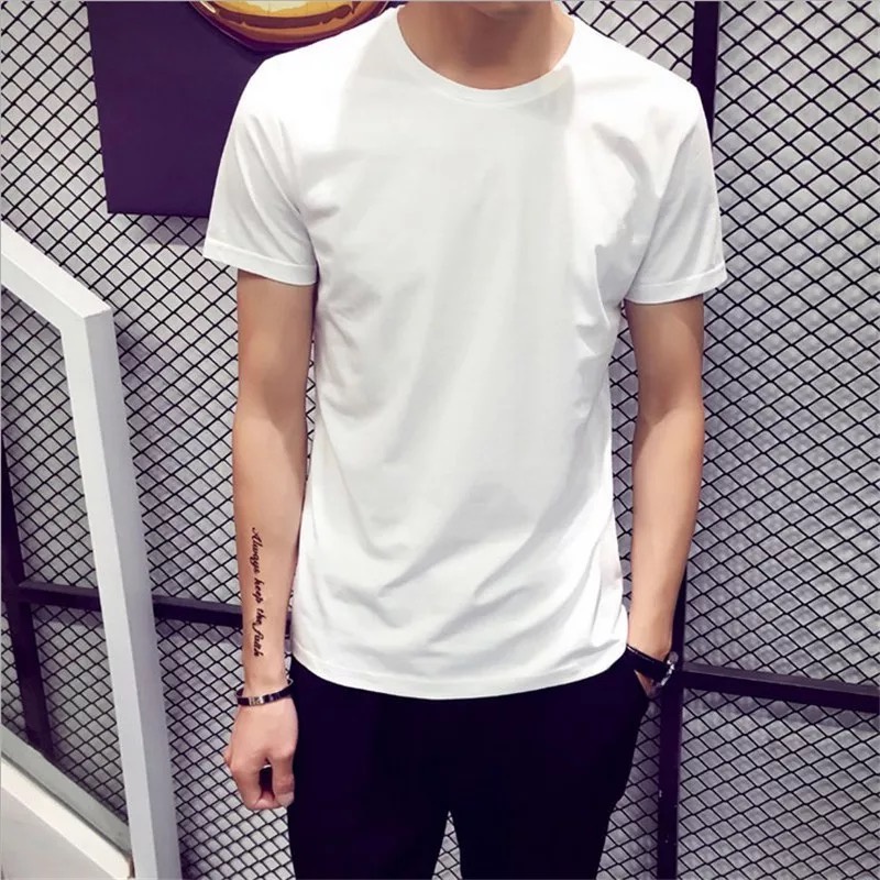 TS Online เสื้อยืดคอกลมแขนสั้น เสื้อยืดสีล้วน（สีดำ สีขาว）รุ่น 0019