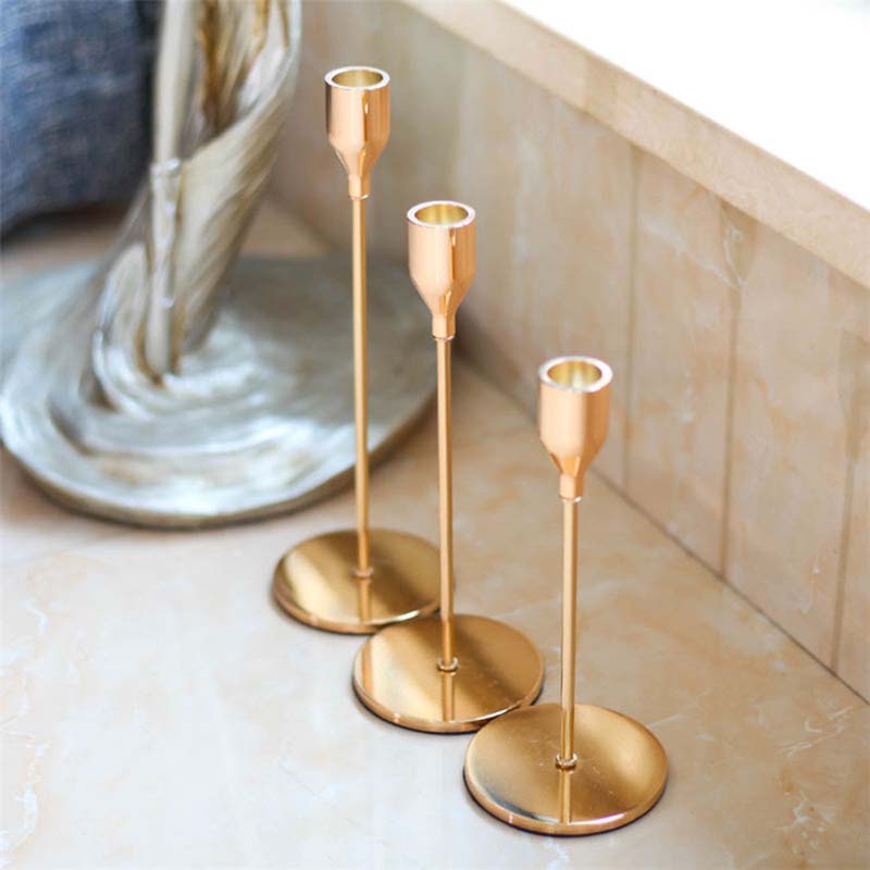 3 Pcs Gold Candle Holders, Candlestick Holders For Taper Candles
