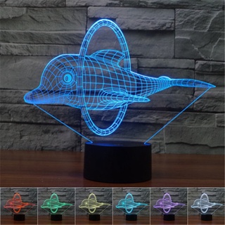 โคมไฟตั้งโต๊ะ LED รูปปลาโลมาน่ารัก 3D ไล่โทนสี 7 สี ชาร์จ USB