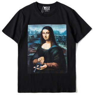 เสื้อยืดผ้าฝ้ายฮิปฮอปสเก็ตบอร์ด Mona Lisa Revolver