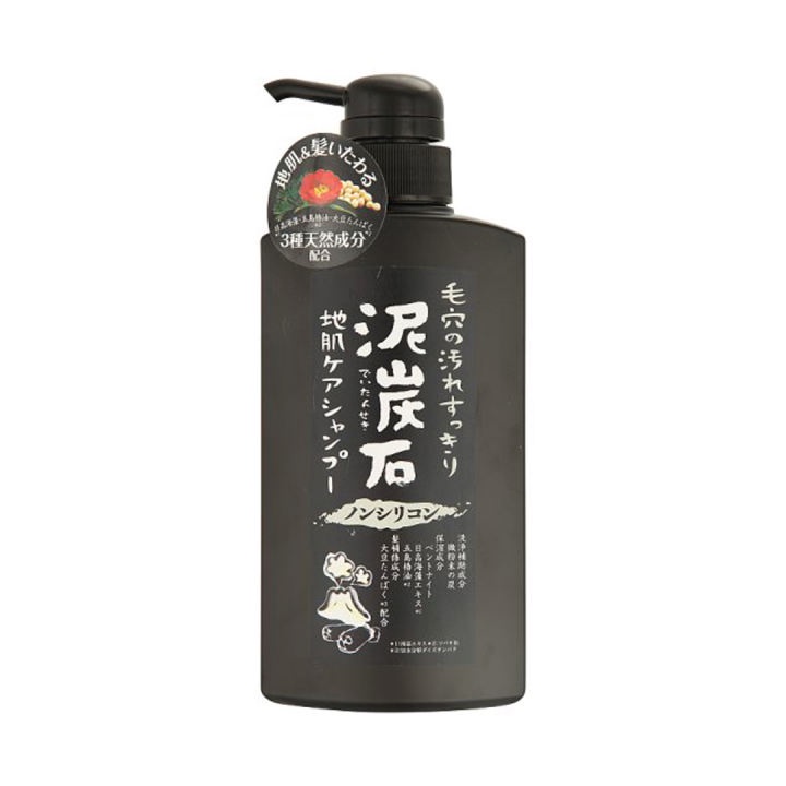 DEITANSEKI SHAMPOO 500 ML / แชมพูทำความสะอาดเส้นผม สูตรผงถ่านหินและโคลนจากภูเขาไฟ ถนอมเส้นผม