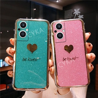 Anti-glare protection เคสโทรศัพท์ OPPO Reno7 Z 5G 2022 Fashion Couple Bling Gold Glitter Be Loved Phone Cover Reno7Z 5G