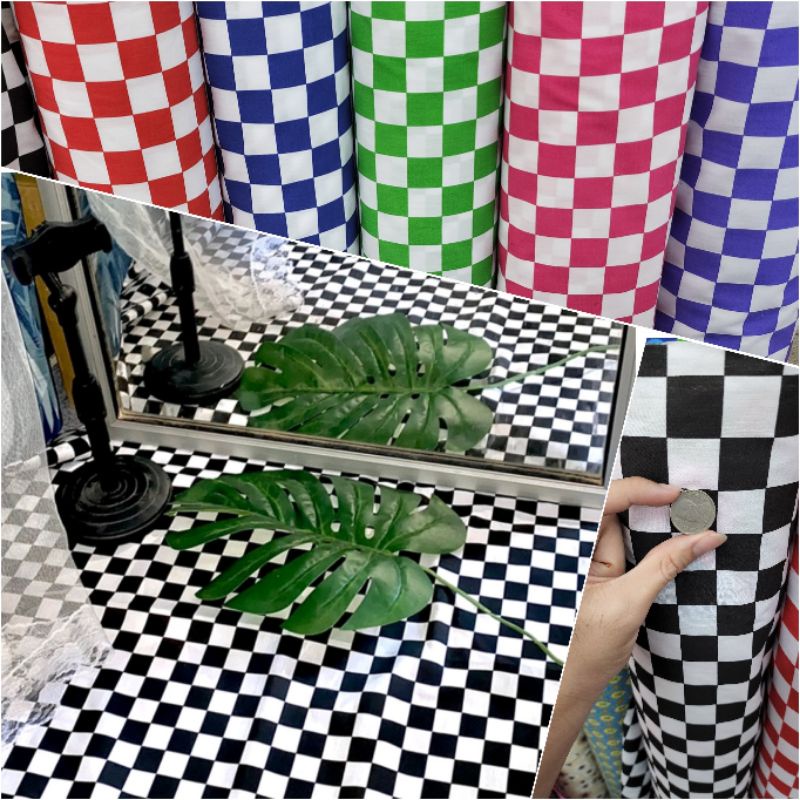 ผ้าเมตร คอตตอนทีซี ลายหมากรุก มี 3 ขนาด ลายตาราง  ขาวดำ ถ่ายพร็อพ ปูโต๊ะ น่ารัก มินิมอล หน้ากว้าง 11