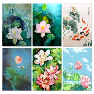 Ruopoty ภาพวาดอะคริลิค ระบายสีตามตัวเลข รูปดอกบัว ขนาด 60x75 ซม. 50x65 ซม. 40x50 ซม. สําหรับตกแต่งบ้าน และสวน