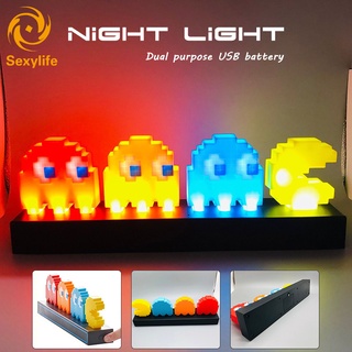 Pixel Pac-Man โคมไฟตั้งโต๊ะเปลี่ยนสีใช้แบตเตอรี่ชาร์จสาย Usb/Battery Powered Night Light เปลี่ยนสีได้สําหรับตกแต่งบ้าน