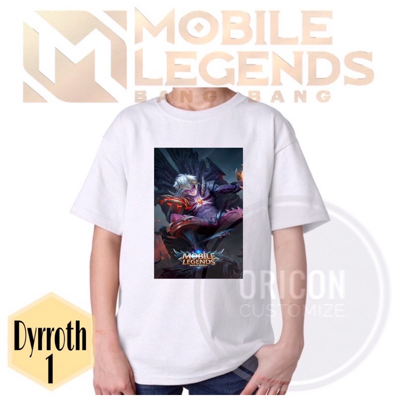 MLBB Tshirt มือถือตํานานเสื้อยืดผ้าฝ้ายเด็กแฟชั่นเด็กเสื้อ Dyrroth Sun monkey king prince abyss ผิว 