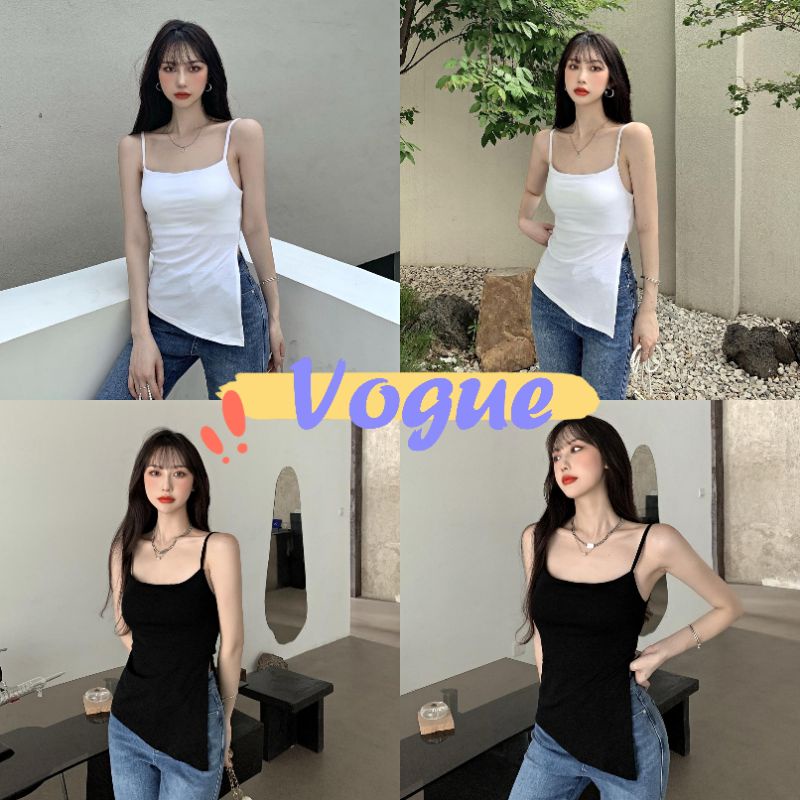 [ส่วนลด 20 บาท โค้ด 715SMEDDAY] Vogue​🌟​พร้อมส่ง🌟เสื้อสายเดี่ยวไหมพรม ผ่าด้านข้างสุดเซ็กซี่ (11059)