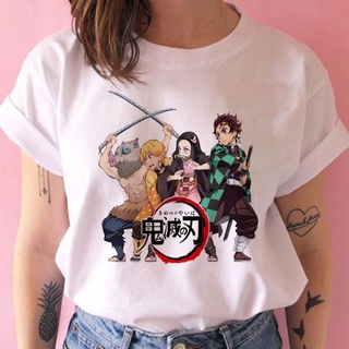 เสื้อยืด พิมพ์ลายกราฟฟิค kimetsu no yaiba demon slayer 90s สไตล์ญี่ปุ่น ฮาราจูกุ สตรีท พังก์ สําหรับผู้หญิง