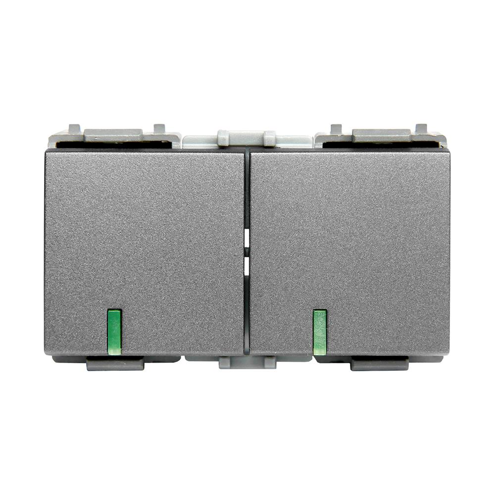 สวิตช์ทางเดียว 2 สวิตช์ 3 ช่อง HACO W2512C-MSB สีเทา