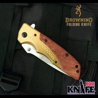 มีดพับ BROWNING DA77 Gold ขนาด 22.8cm ไม้แท้ สแตนเลส สีทองสวยงาม มีระบบดีดใบ เดินป่า ป้องกันตัว ทำอาหาร