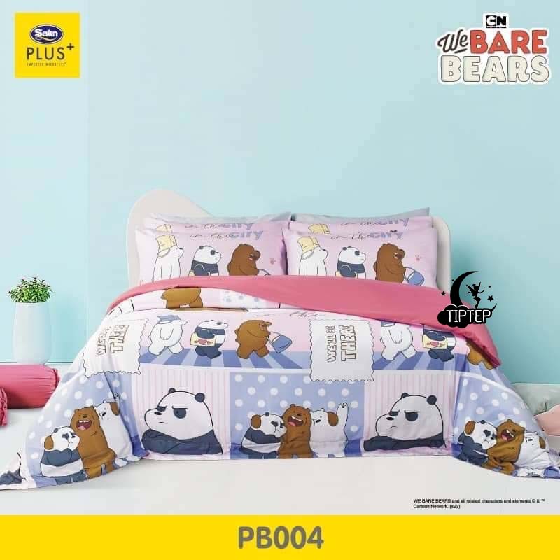Satin Plus ผ้าปูที่นอน 3.5/5/6 ฟุต (รวมผ้านวม ครบชุด) ลาย PB004 ลิขสิทธิ์แท้
