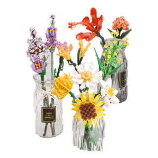 ช่อดอกไม้ดอกทานตะวันทิวลิปจัสมินโลตัสเลโก้อาคารบล็อกดอกไม้สร้างสรรค์โต๊ะตกแต่ง DIY ของขวัญวันเกิดของเล่น Bouquet