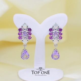 Top1Jewelry ต่างหูเงินแท้925 พลอย Amethyst, Opal แท้