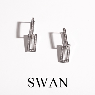 SWAN - Baguette Chain Earring ต่างหูเงินแท้ ดีไซน์โซ่ ฝังเพชรคิวบิคเซอร์โคเนีย cubic zirconia