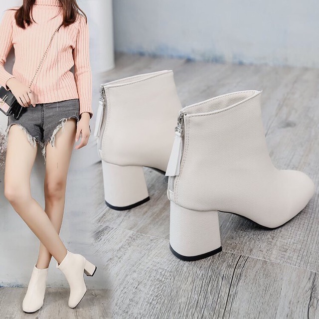 Chole G:Nina Steb Short Boots รองเท้าบูทหนังส้นสูง  รองเท้าบูทหุ้มข้อ ส้นสูง 2.5นิ้ว(SH0035)