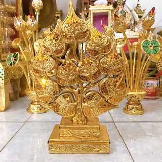 ต้นโพธิ์ ต้นโพธิ์ทอง ต้นโพธิ์ไม้แกะสลัก กระจกทอง สูง 39 cm. ต้นโพธิ์ทองแกะสลัก ประดับโต๊ะหมู่ หิ้งพระ บูชาพระ ทำพุ่มกฐิน