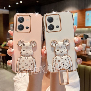 เคสโทรศัพท์มือถือ VIVO Y35 / Y22 / Y22s / Y16 / Y02S / V25 5G / V25e 4G Smartphone Casing Ins Trend Phone Case with Lovely Cute Bears Stand Holder Couple Loves Back Cover VIVOY35 VIVOY16 VIVOV25e