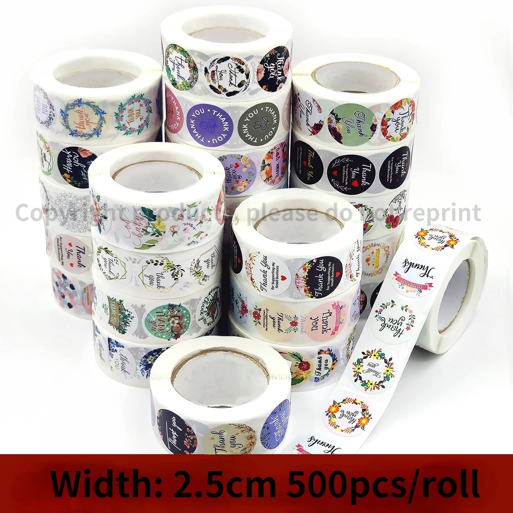 500ชิ้น/ม้วน สติกเกอร์ขอบคุณสําหรับเค้ก เบเกอรี่ ขนม ของขวัญ งานแต่งงาน