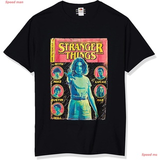 เสื้อยืดคอกลมSpeed man ผู้ชายและผู้หญิง Stranger Things Mens Comic Cover Basic Solid Tee newS-4XL