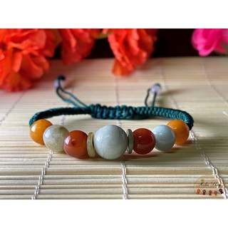 สร้อยข้อมือหยกหลากสี เขือกถักงานแฮนด์เมด Handmade by maleeshop