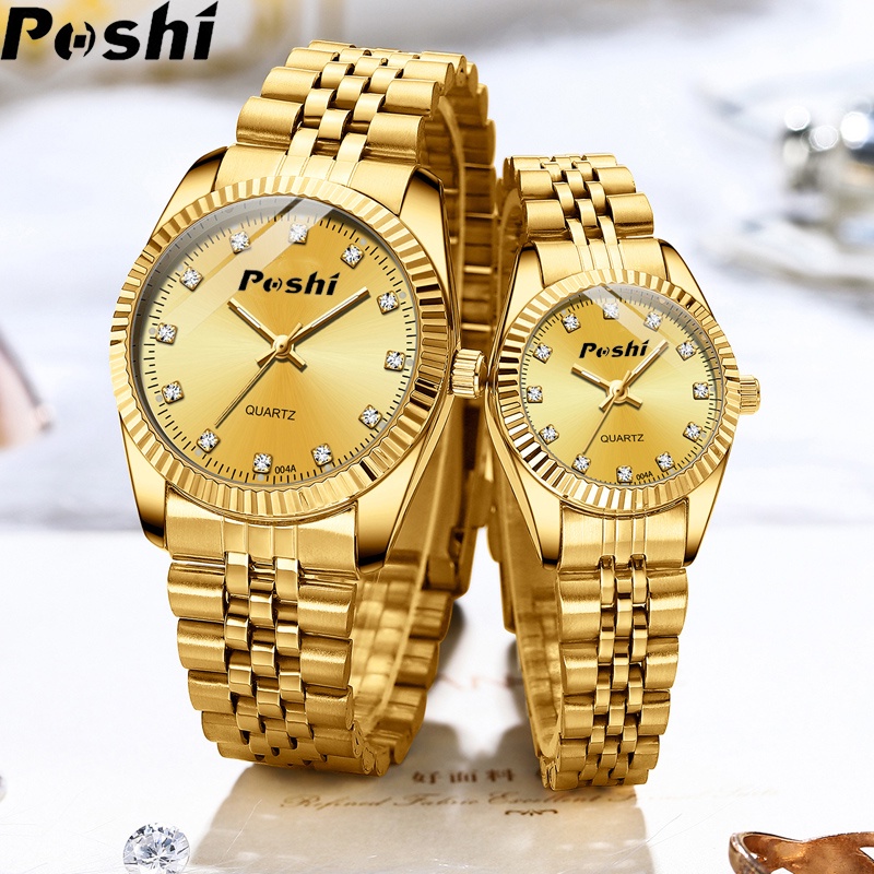 POSHI ซื้อ 1 เอา 1 นาฬิกาคู่สายสแตนเลสนาฬิกาแฟชั่นสําหรับผู้หญิงและผู้ชาย 30M กันน้ํา Luminous Quartz Jam Tangan Perempuan