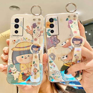 เคสโทรศัพท์มือถือแบบนิ่ม กันกระแทก ลายการ์ตูนเด็กผู้หญิง ดอกทานตะวันน่ารัก พร้อมสายคล้องข้อมือ สําหรับ Vivo V23e