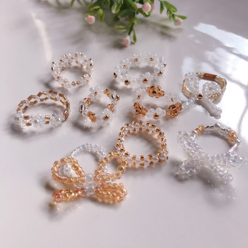 Pantheadesign แหวนลูกปัดดอกไม้ แหวนลูกปัดเกาหลี ส่งจากไทย