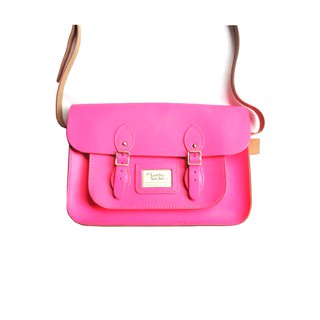 The Leather Satchel Co. หนังแท้จากอังกฤษ Classic 14” EDM Neon Pink ชมพูสะท้อนแสง