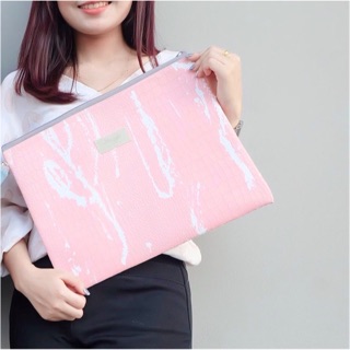 Clutch A4 on leather (Pink Marble) กระเป๋าใส่เอกสาร ขนาด A4