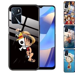 เคสโทรศัพท์ กระจกเทมเปอร์ กันรอยขีดข่วน ลาย One Piece Luffy สำหรับ OPPO A16 A5 2020 A9 A53 A33 A53S A12 AX7 A31 A91 A52 A72 A92 A15S A15 OPPO A54 A74 5G A94 4G A92S