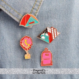 🇹🇭 พร้อมส่ง : เข็มกลัดเซ็ทเต้นท์,บอลลูนและสระว่ายน้ำ | Tent, Ballon &amp; Swimming Pool Enamel Brooch Pin Set.