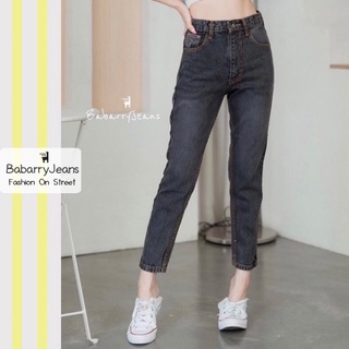 BabarryJeans ยีนส์ทรงบอยเฟรน กางเกงยีนส์ เอวสูง ผ้ายีนส์ไม่ยืด ด้ายสีส้ม รุ่นคลาสสิค (Original) สีดำฟอก