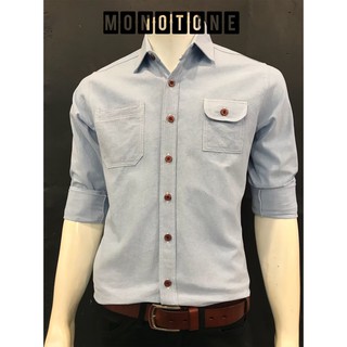 เสื้อเชิ้ตผู้ชาย เสื้อเชิ้ตทรงยินส์ เสื้อเชิ้ตแขนยาว Monotone Shirt Design