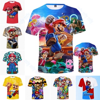 เสื้อยืดแขนสั้นพิมพ์ลาย Super Smash Bros Mario แฟชั่นเด็ก