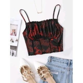 SHEIN สายรัดหน้าอกจีบลายมังกร🤍🔥 สินค้าพร้อมส่ง!!!!ไม่ต้องรอพรี