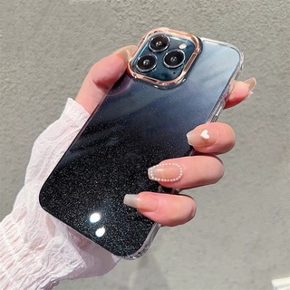 ใหม่ เคสโทรศัพท์มือถือ TPU ใส กันกระแทก แต่งกลิตเตอร์ ไล่โทนสี สําหรับ Iphone 13 12 11 Pro Max