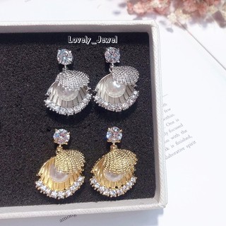 ต่างหูเงินแท้ เปลือกหอยไข่มุก SHELL &amp; PEARL--925 Sterling Siliver--