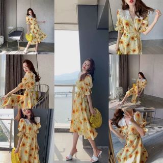 เดรสยาว ทรงป้าย มีซับในทั้งชุด ลายดอก