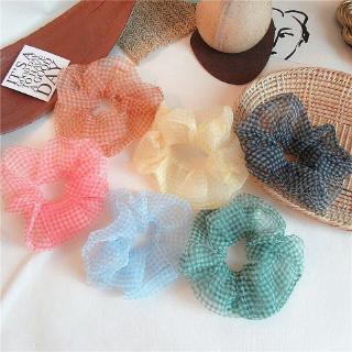 Korean Solid Color Plaid Mesh Hair Tie Fashion Wild Hair Rope Woman Hair Accessories