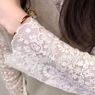 Lace long sleeve bottoming shirt womens new foreign style hook flower hollow embroidery clothes with top shirt sexy wom